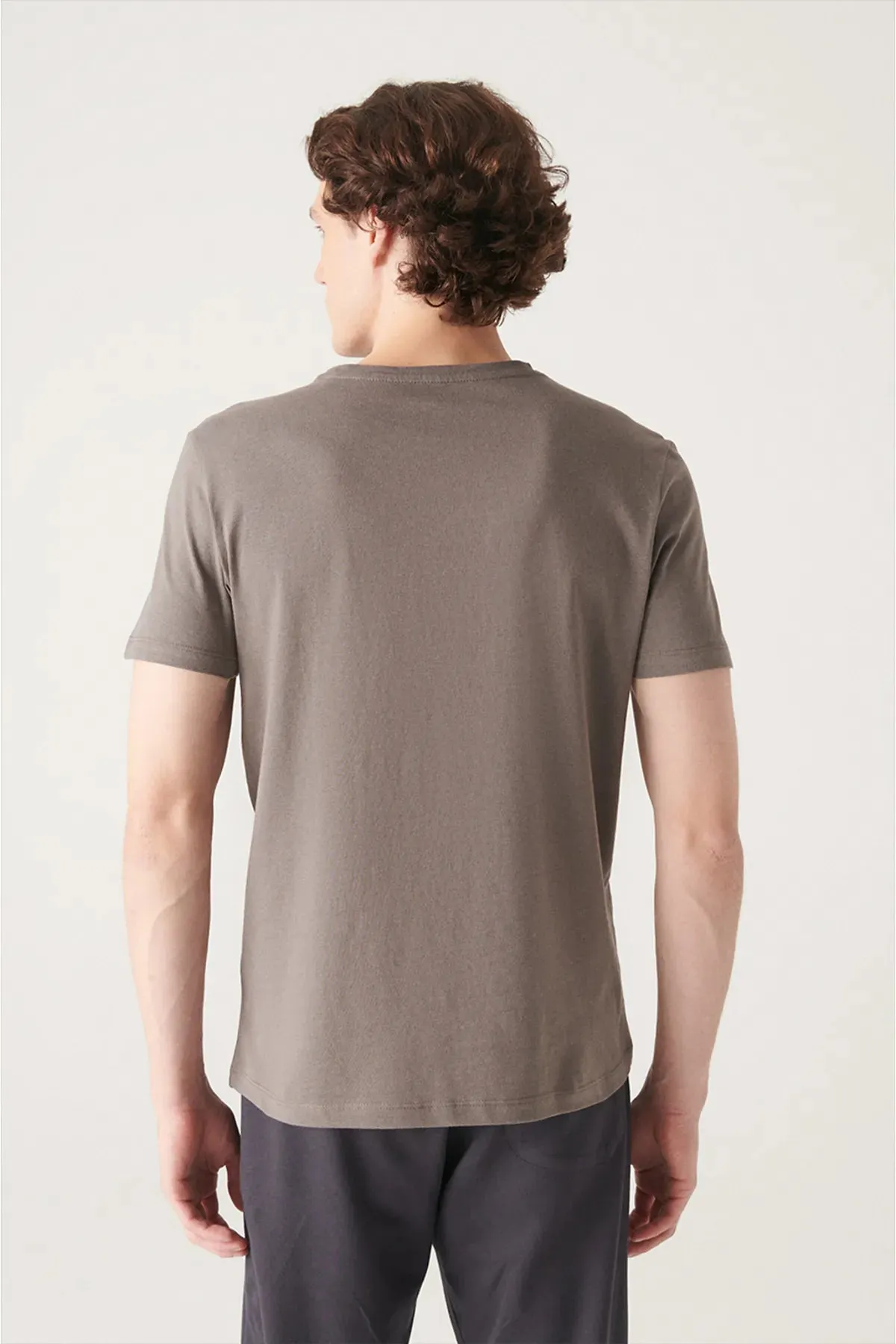 Avva Men's Anthracite 100% Cotton Breathable Crew Neck Standard Fit Regular Cut T-shirt