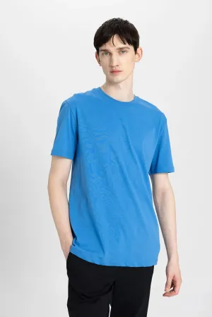 Defacto Men's Blue New Regular Fit 100% Cotton T-Shirt