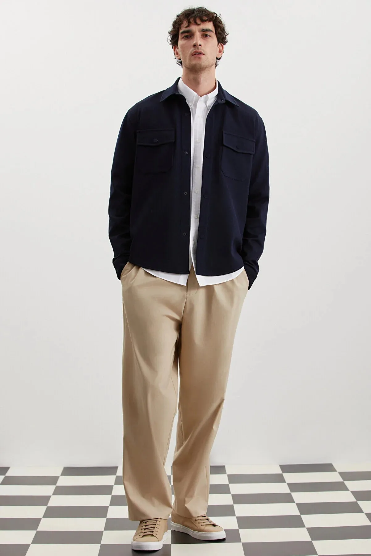 Grimelange Men's Navy Blue Jones Special Piqu?? Look Thick Fabric Jacket