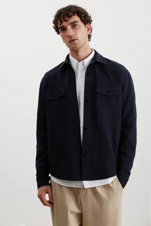 Grimelange Men's Navy Blue Jones Special Piqu?? Look Thick Fabric Jacket
