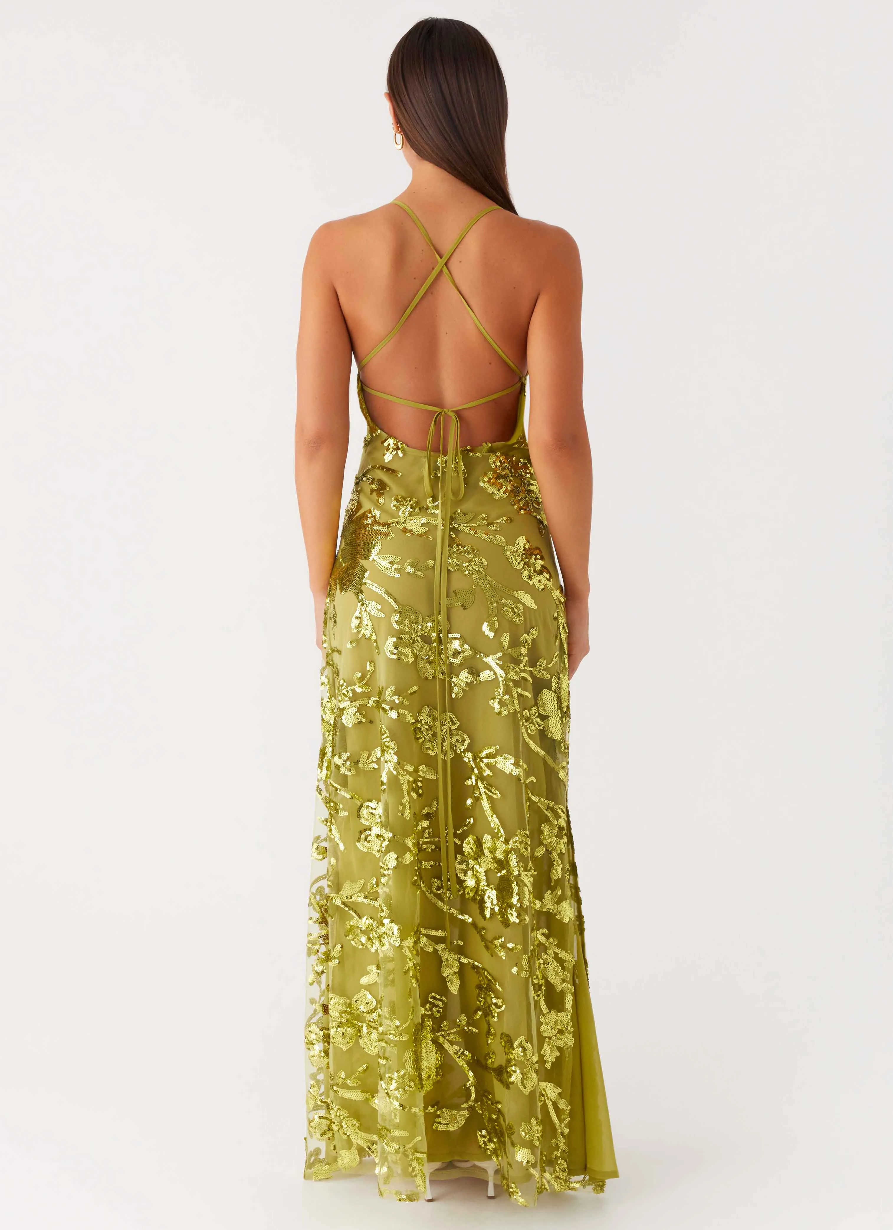 Havana Sequin Maxi Dress - Lime