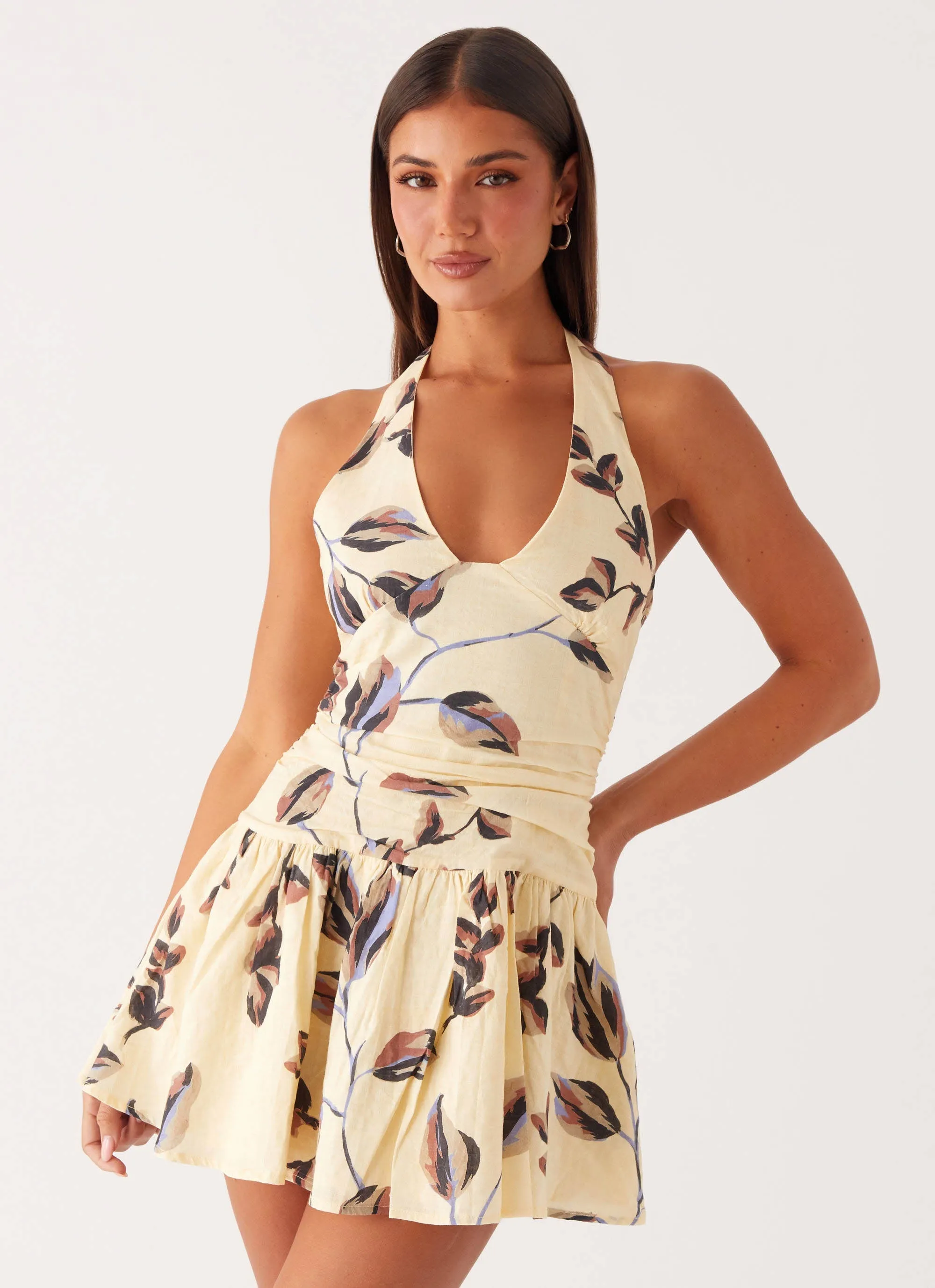 Mirelle Halter Neck Mini Dress - Buttercream Bliss