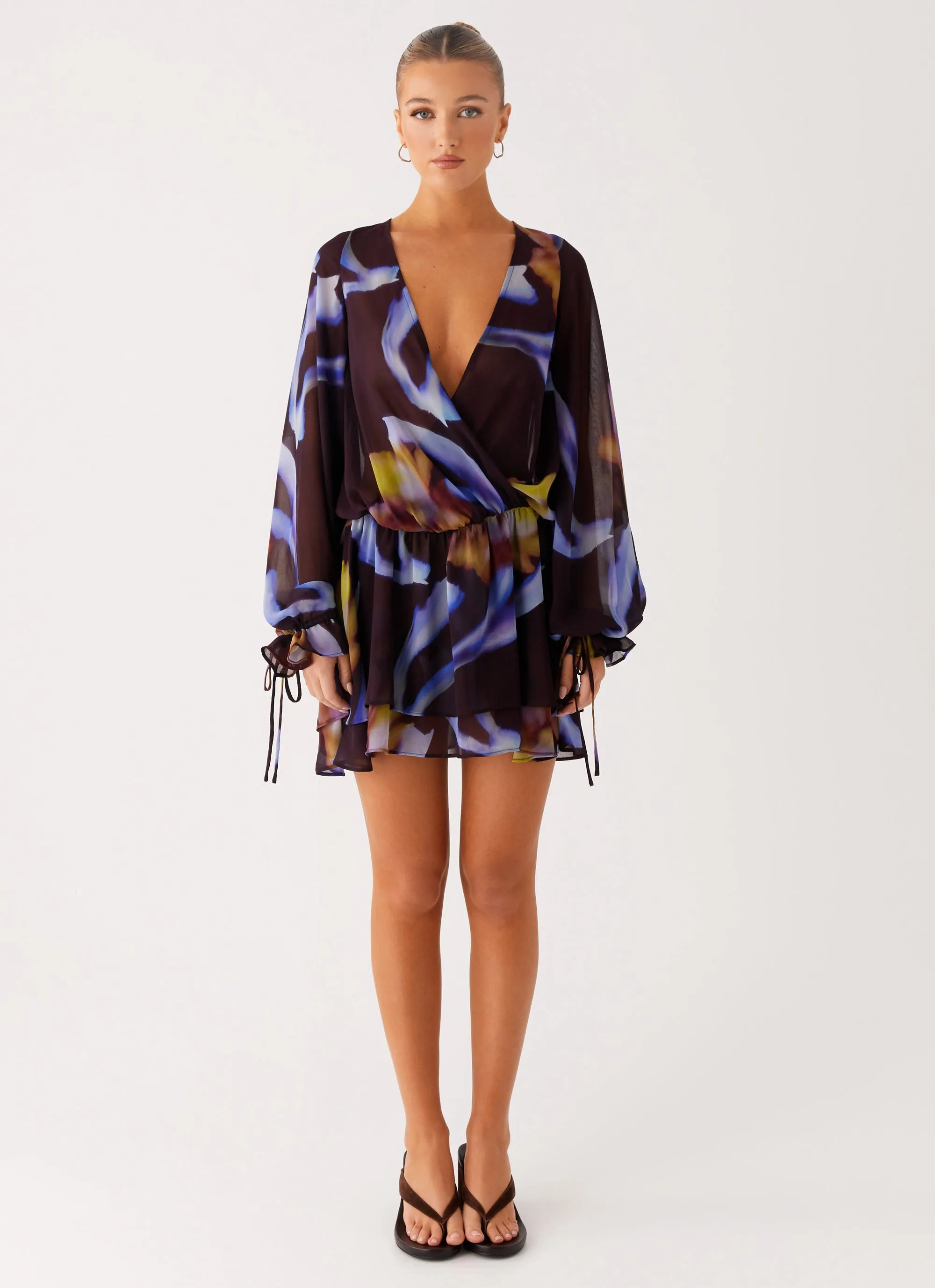 Passion Long Sleeve Mini Dress - Dark Floral