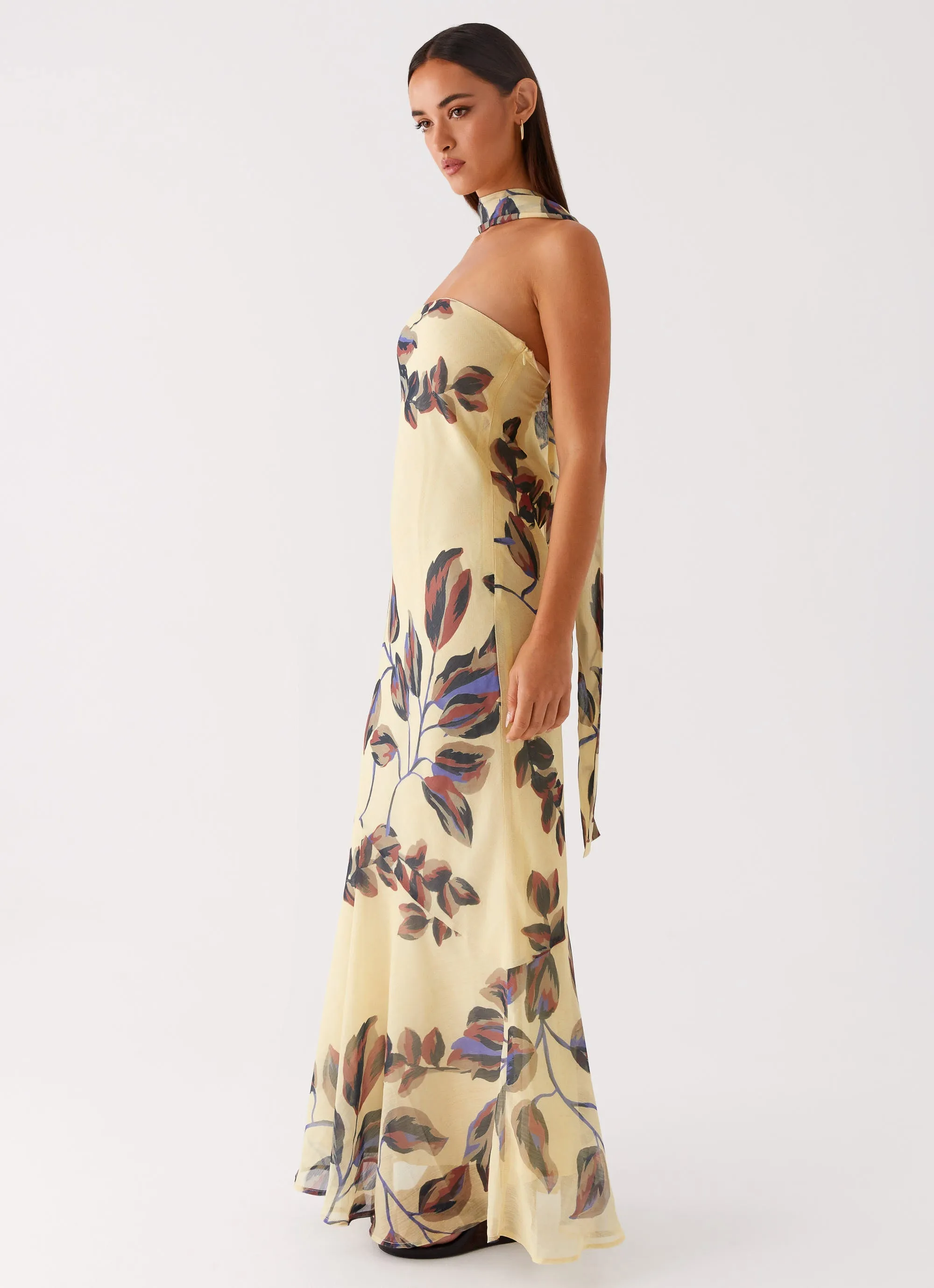 Under The Pagoda Maxi Dress - Buttercream Leaf Print