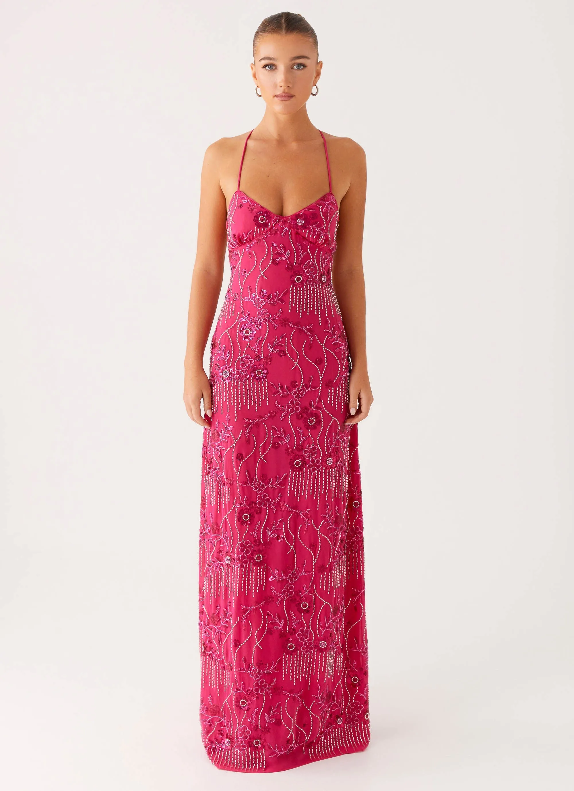 Vietta Sequin Cami Maxi Dress - Fuschia