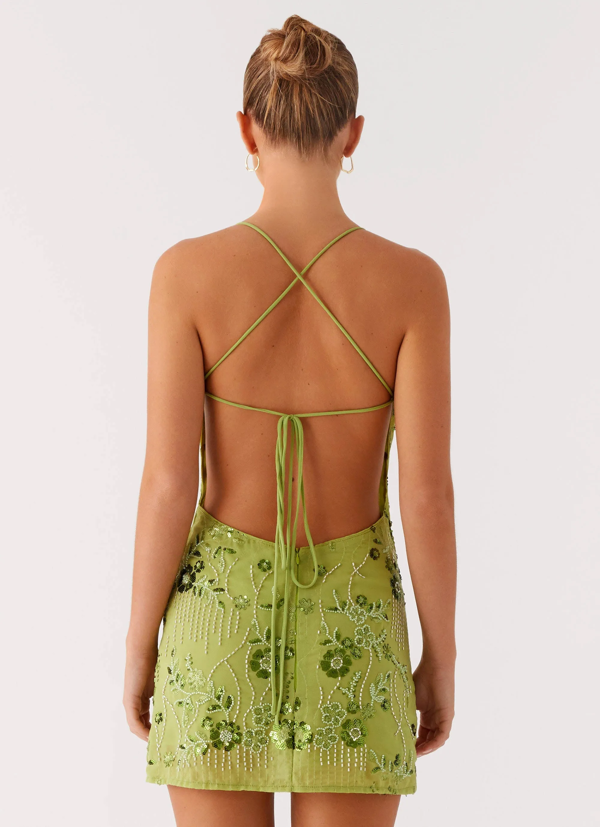 Vietta Sequin Cami Mini Dress - Lime